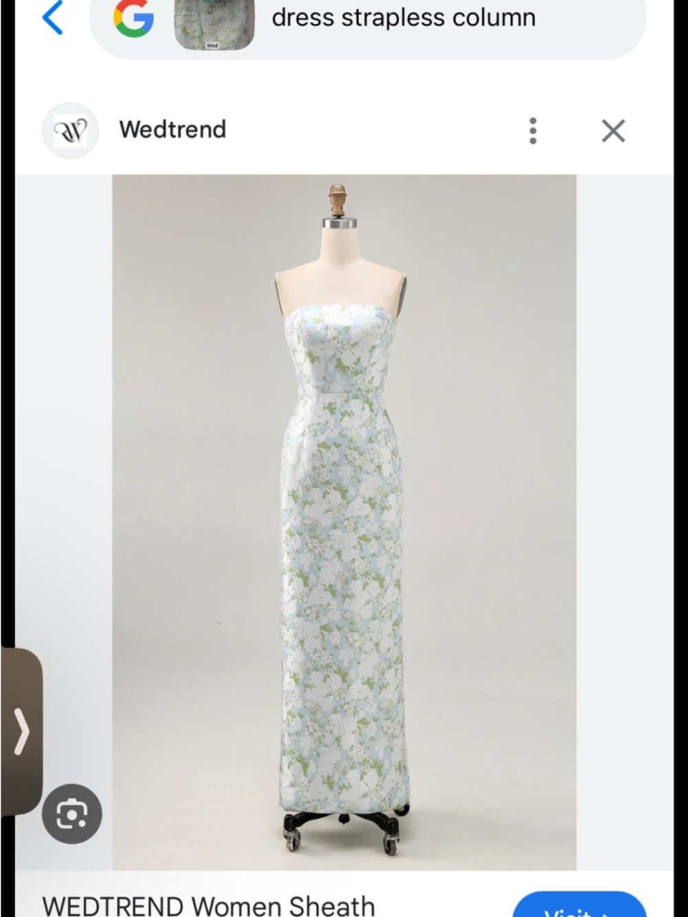 Wedtrend Strapless Floral Sheath Wedding Dress in Pale Blue and Light Green